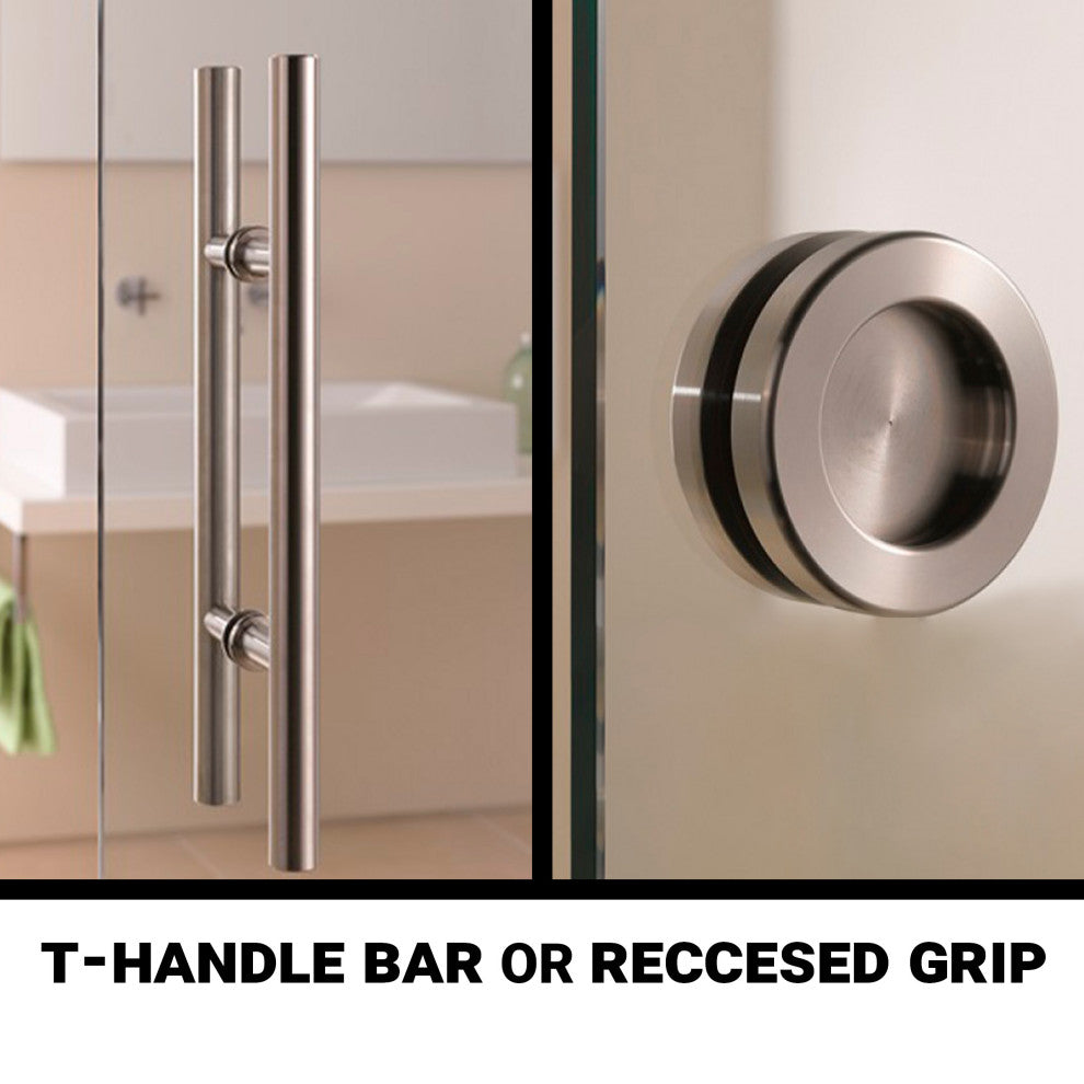 Frameless Pocket Sliding Glass Door, Sandblasted Design, 32"x80" Inches, T-Handle Bar, Semi-Private
