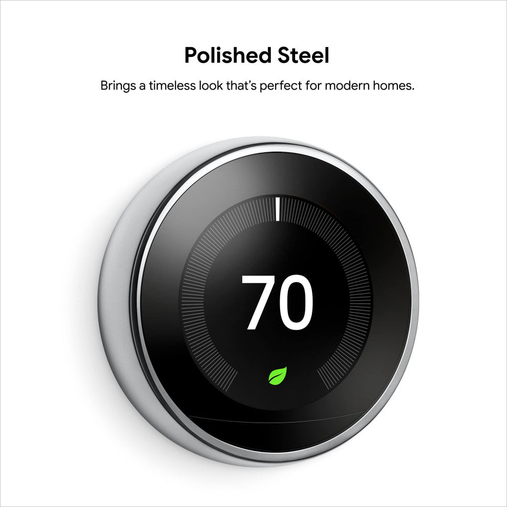 Nest Learning Thermostat - Programmable Smart Thermostat for Home - 3rd, Polished Steel