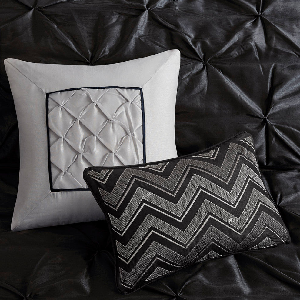 Madison Park Laurel Silky Tufted 7-Piece Comforter Set, Black