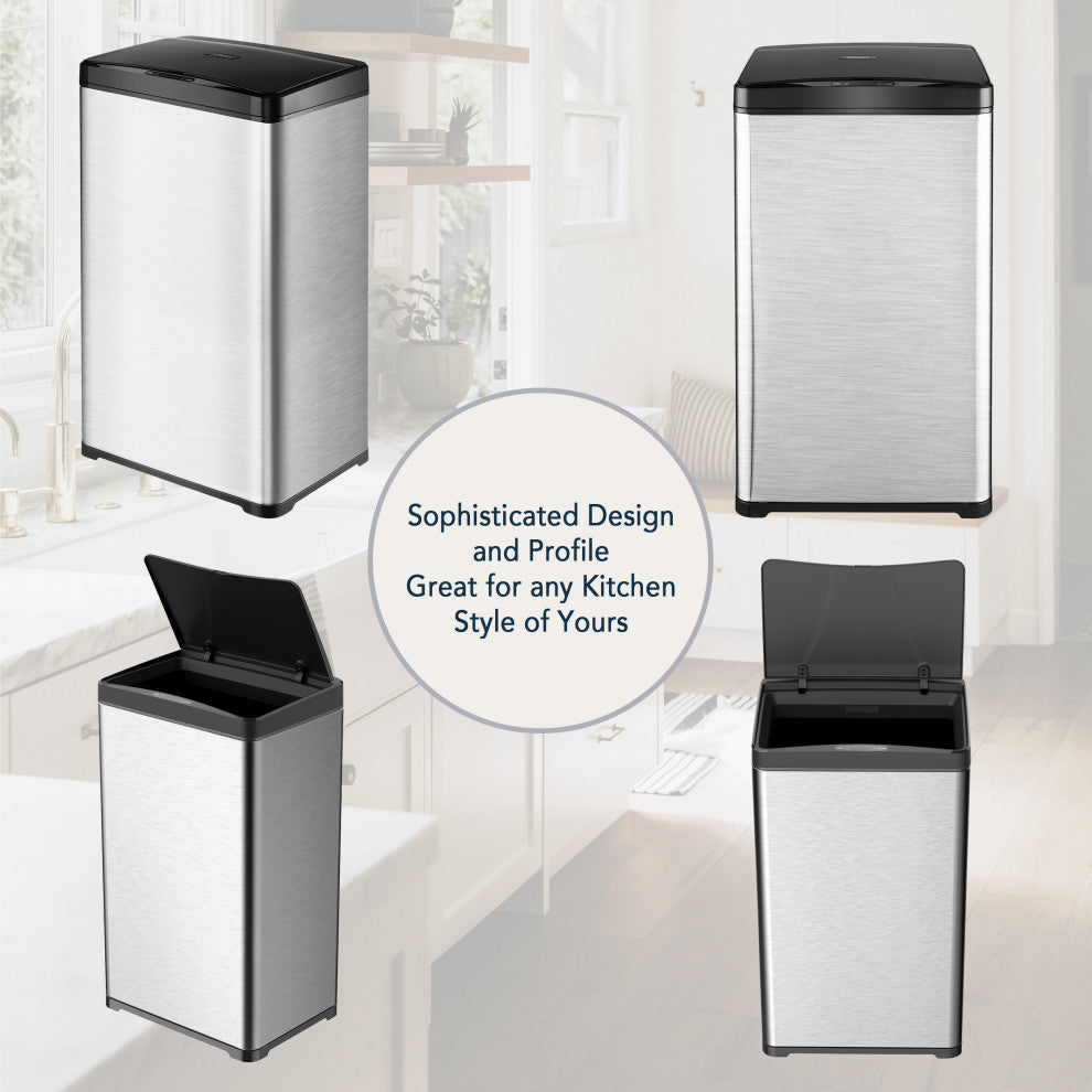 Stainless Steel Automatic Trash Can for Kitchen, Touchless Motion Sensor Bin, 11