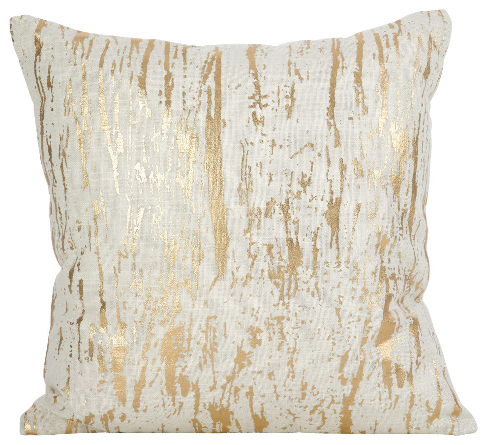 Metallic Foil Distressed Design Cotton Floor Pillow, 27"x27", Gold, Poly Filled
