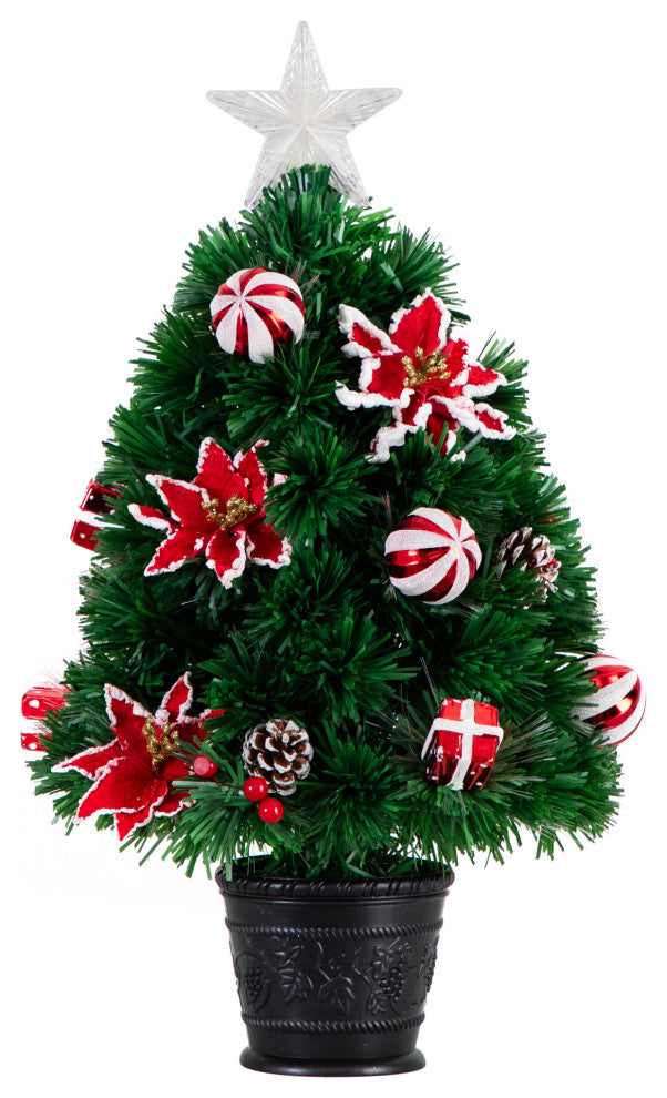 24in. Pre-Lit Fiber Optic Artificial Christmas Tree With Ornaments