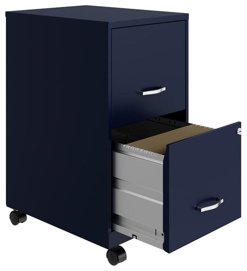 Space Solutions 18in 2 Drawer Metal Mobile Smart Vertical File Cabinet Navy