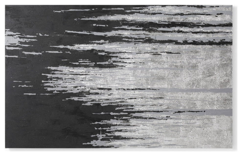 Black Lightning Modern Hand Painted Canvas Abstract Art - 80" x 50"