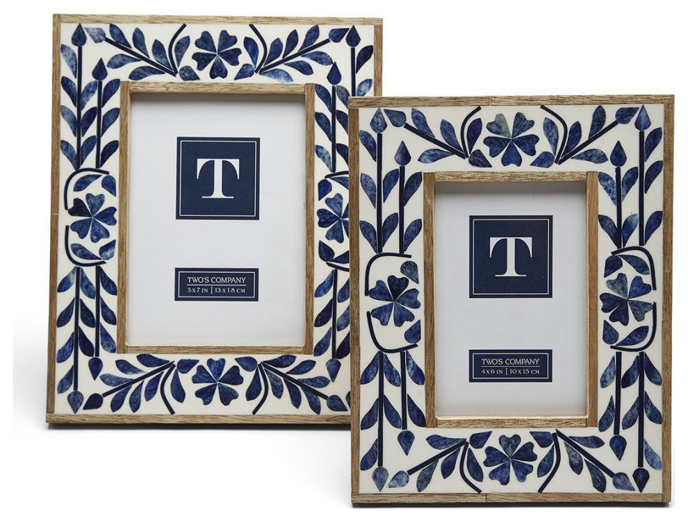 Two's Company Blue Belle Bone Inlay Photo Frames, Set of 2