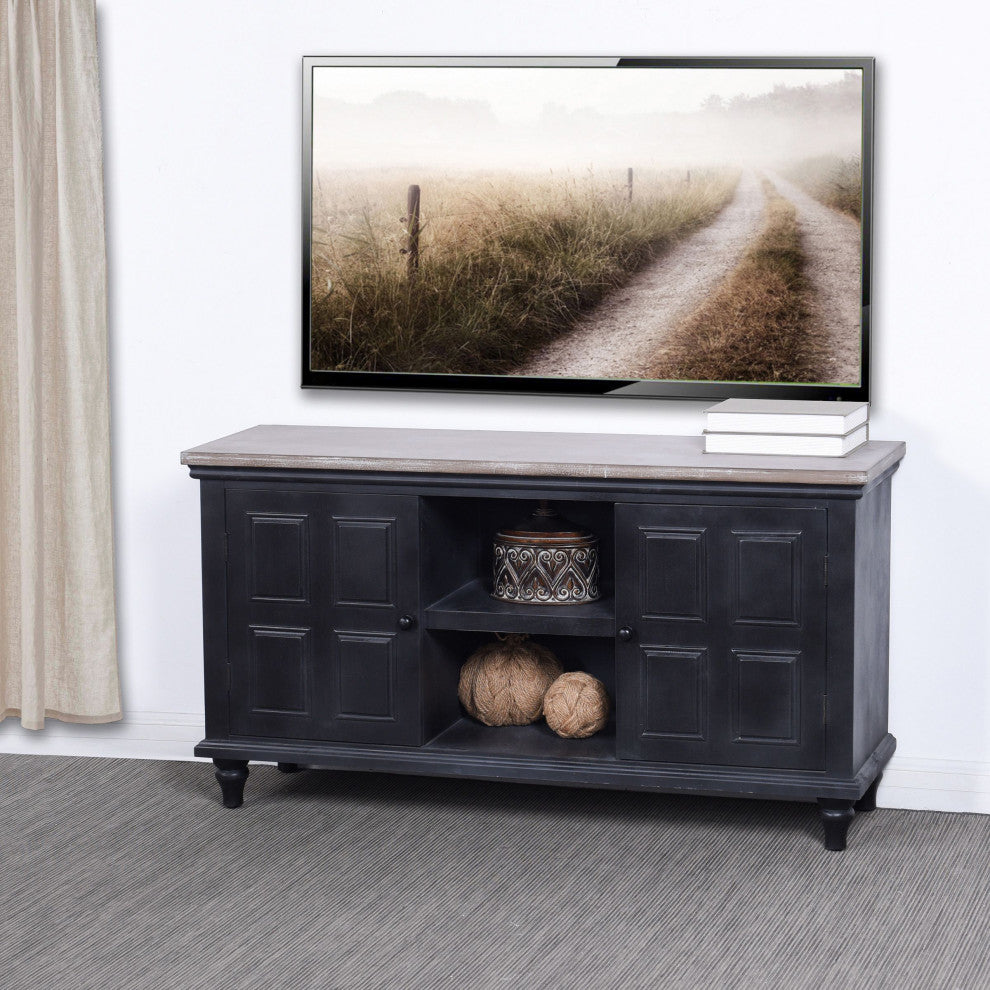 Summit Media Cabinet Black Wooden 2 Textured Door 2 Shelf Media Cabinet