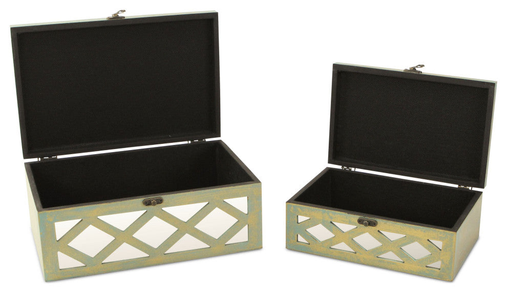 Mirror Diamond Keepsake Boxes, Gold, Set of 2, Gold