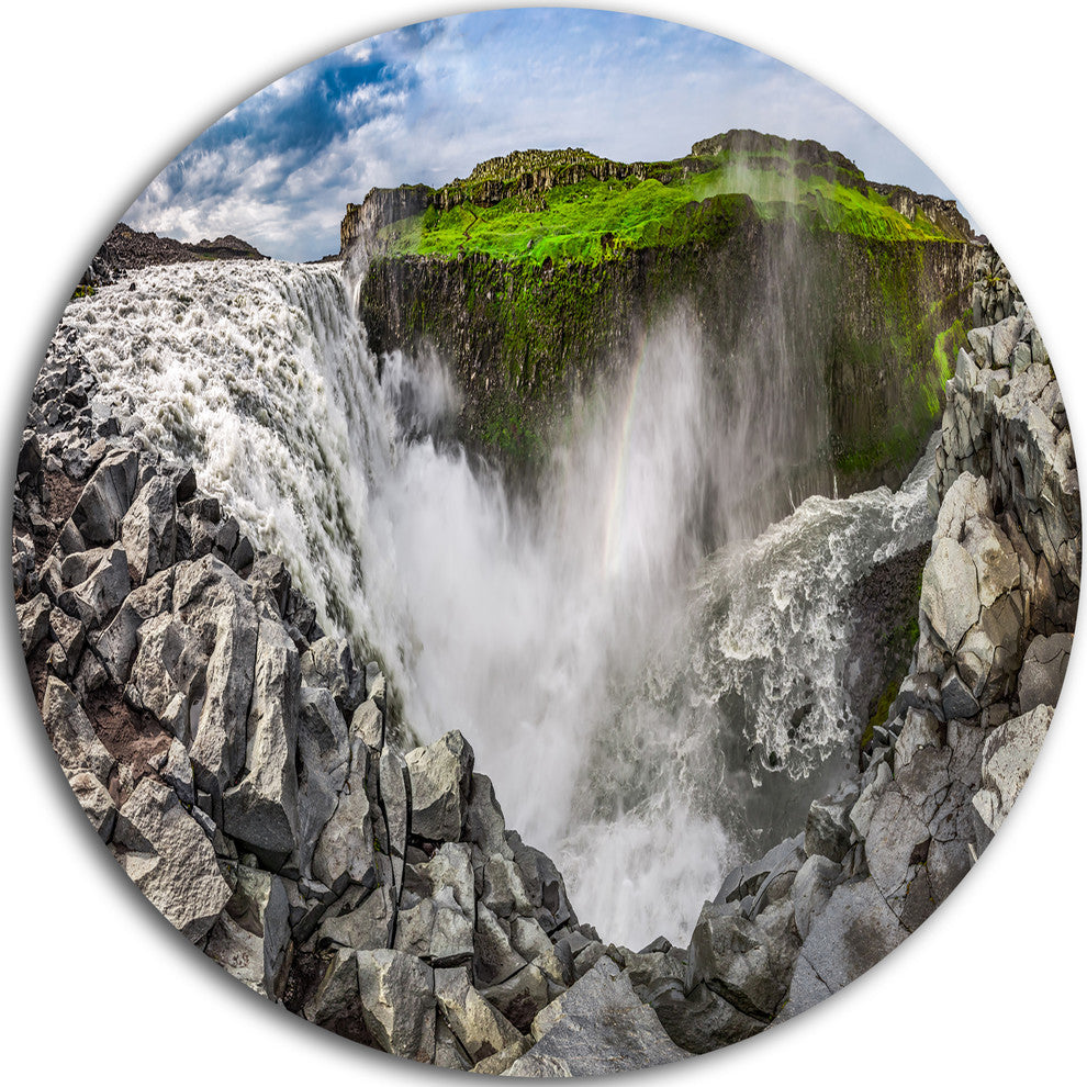 Rocky Dettifoss Waterfall In Iceland, Landscape Round Wall Art, 38"