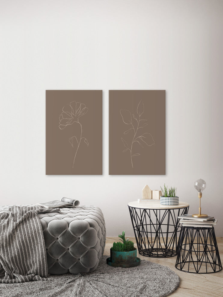 Leaves and Flower Diptych, 2-Piece Set, 8x12 Panels