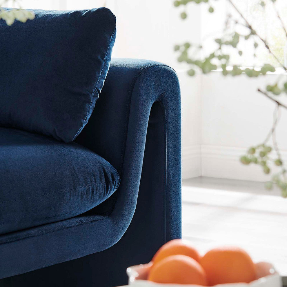 Waverly Performance Velvet Sofa, Midnight Blue