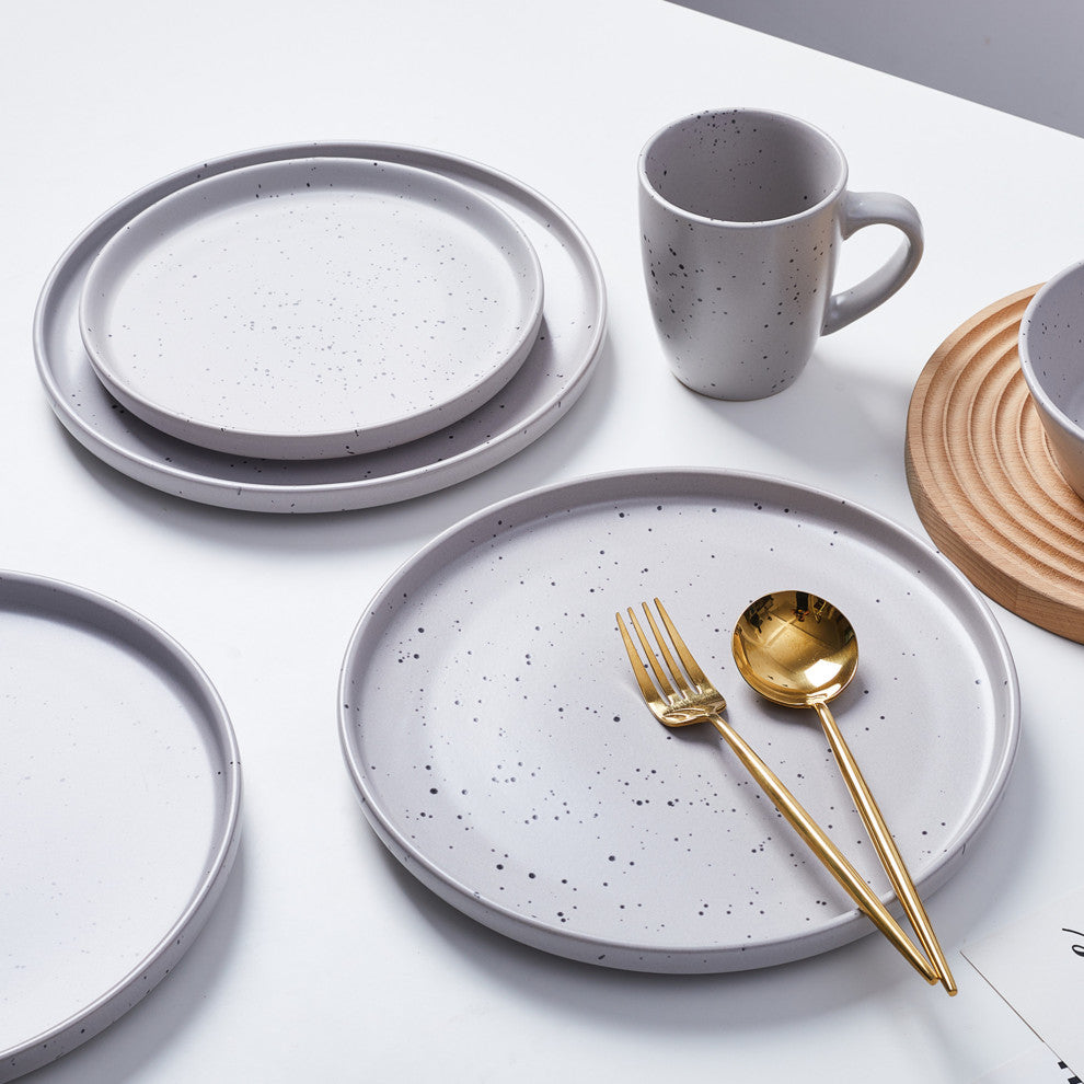 Stone Lain Jade Stoneware 32 Piece Dinnerware Set, Light Gray