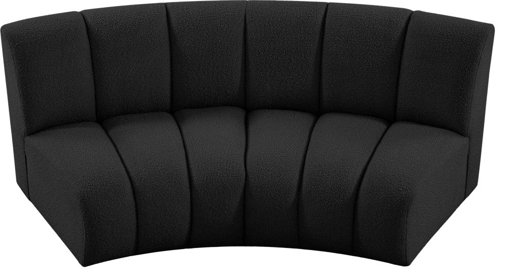 Infinity Black Boucle Fabric Upholstered Arc Shaped Modular Sectional, Black, 2-Piece, Arc-Shaped