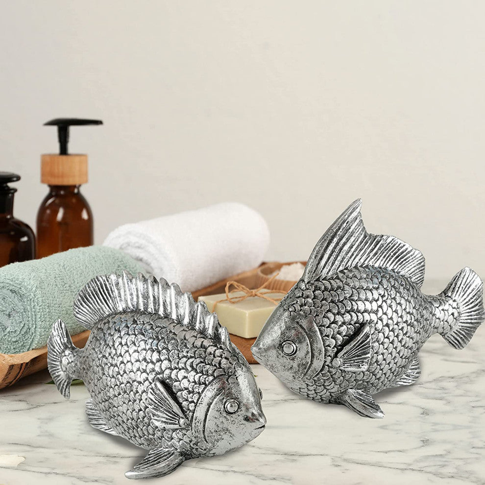 2 Piece Tarnished Fish Figurines, 6 Inches