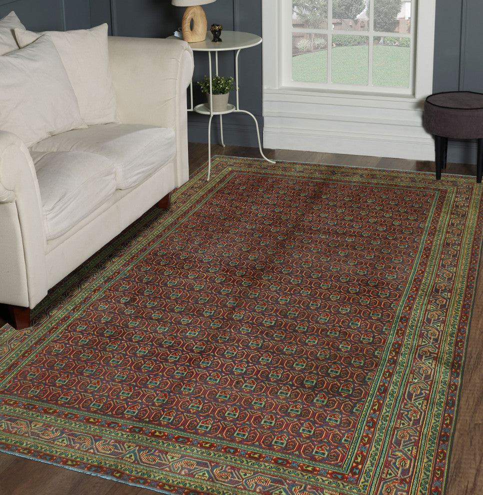 Fine Vintage Distressed Ghulam Blue/Red Rug, 7'0x10'2