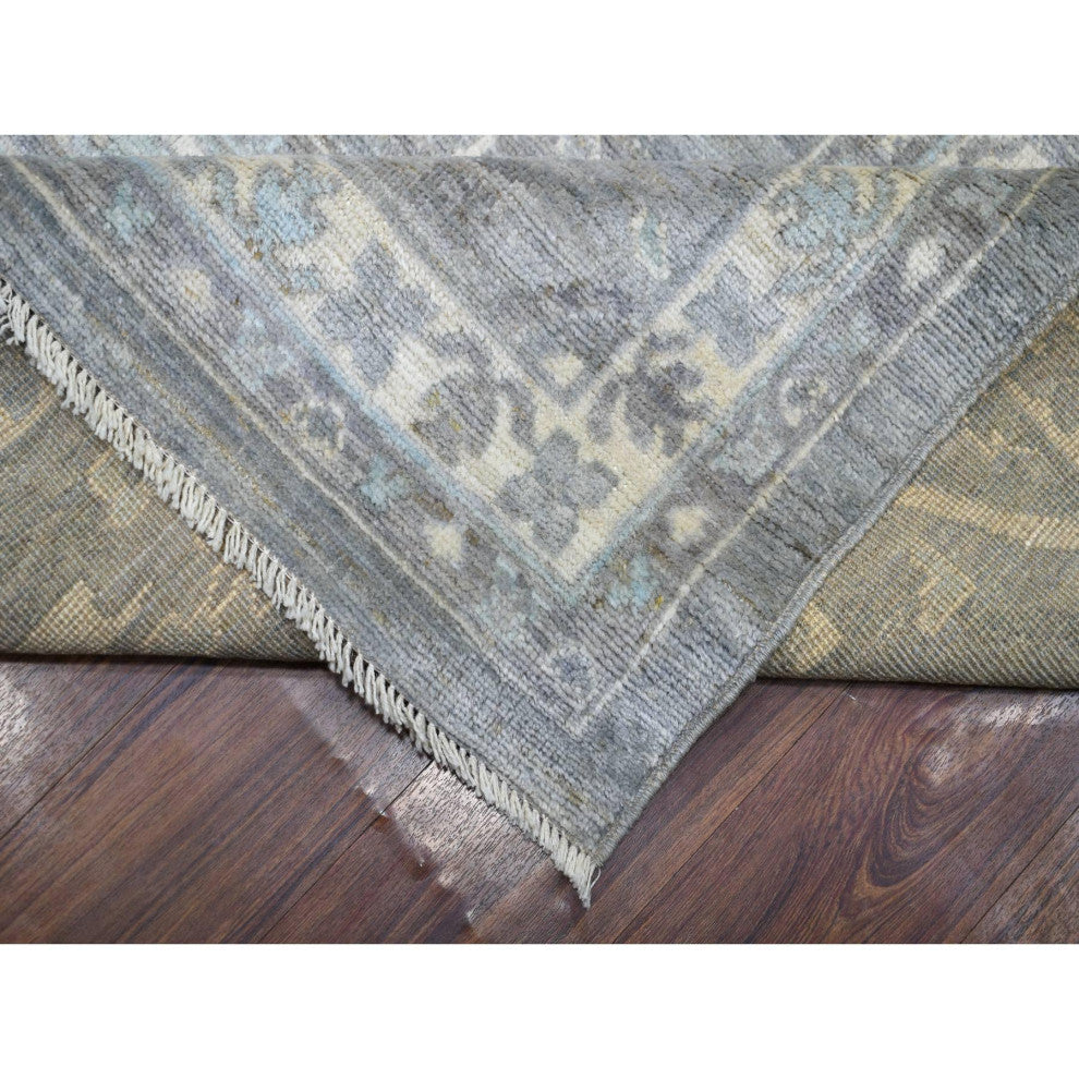 Gray, Hand Knotted Afghan Angora Oushak, Soft Wool Oversized Rug, 12'0"x15'2"
