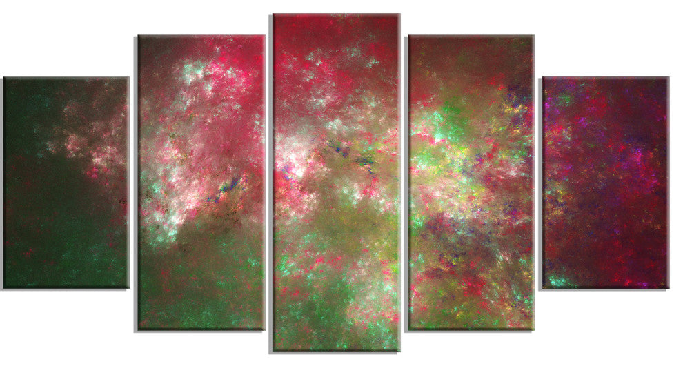 Colorful Starry Fractal Sky, Contemporary Canvas Print Art, 60"x32", 5 Panels