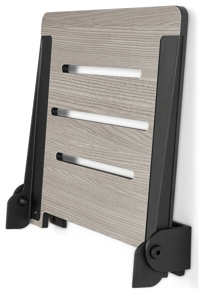 SlimLine Folding Wall Mount Shower Bench Seat, Weathered Ash Seat, Matte Black