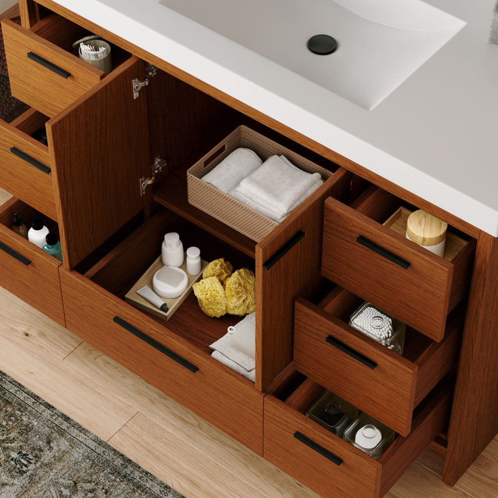 The Sacha Bathroom Vanity, Teak, 48", Single Sink, Freestanding