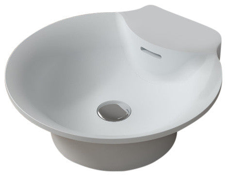 Polystone Round Vessel Bathroom Sink, Matte White, No Faucet