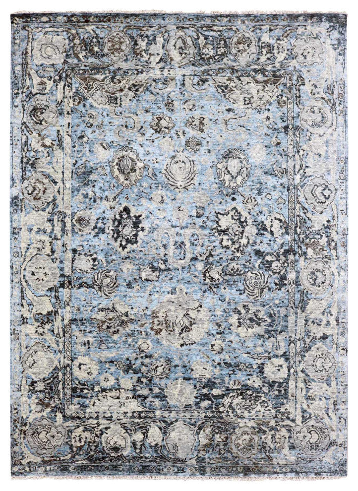 Ash Gray Modern Tabriz Design Pure Wool Hand Knotted Oriental Rug, 9'2"x12'4"