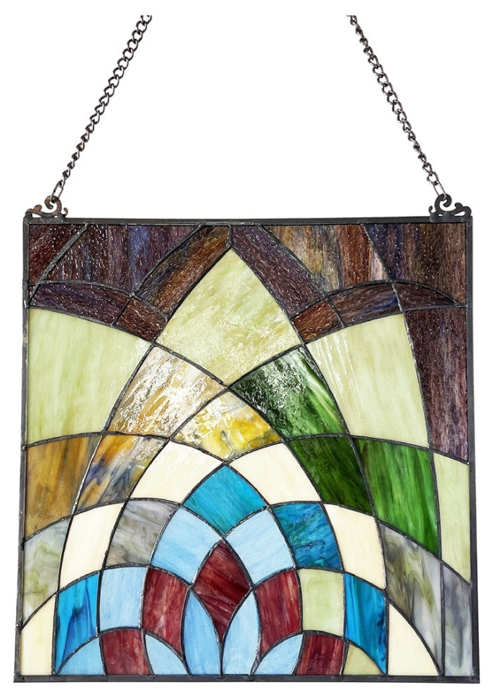 Chloe Lighting Kaleidoscope Geometric-Style Stained Glass Window Panel 16" Tall