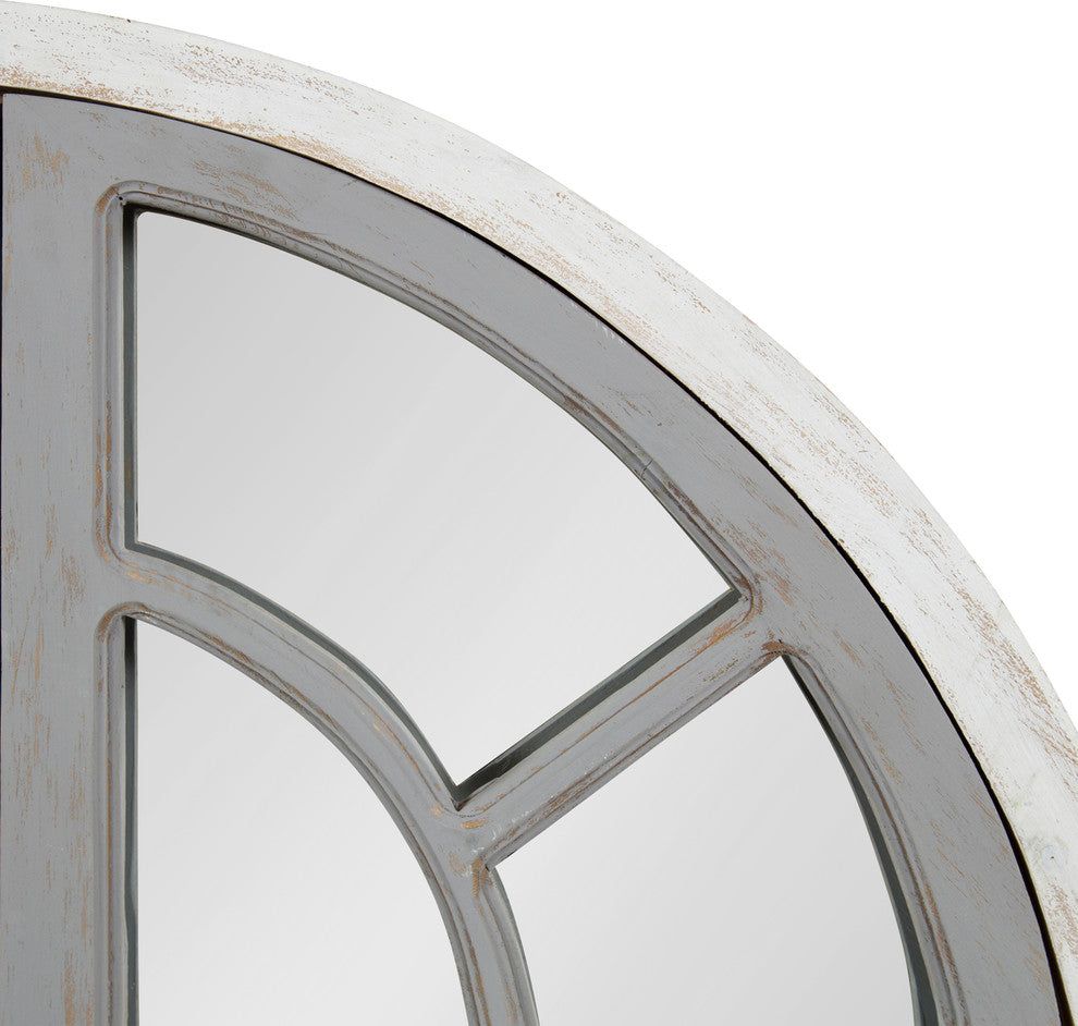 Kate and Laurel Boldmere 28x44 Wood Windowpane Arch Mirror, Brown and White, Whi