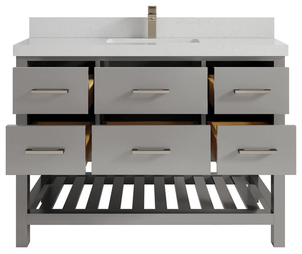 Parker 48 Single Sink Bath Vanity in Elephant Skin Gray  2" Carrara Quartz