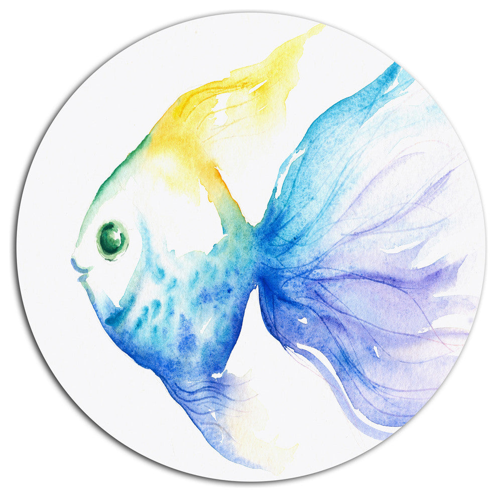 Lovely Blue Fish Watercolor, Animal Round Metal Wall Art, 23"