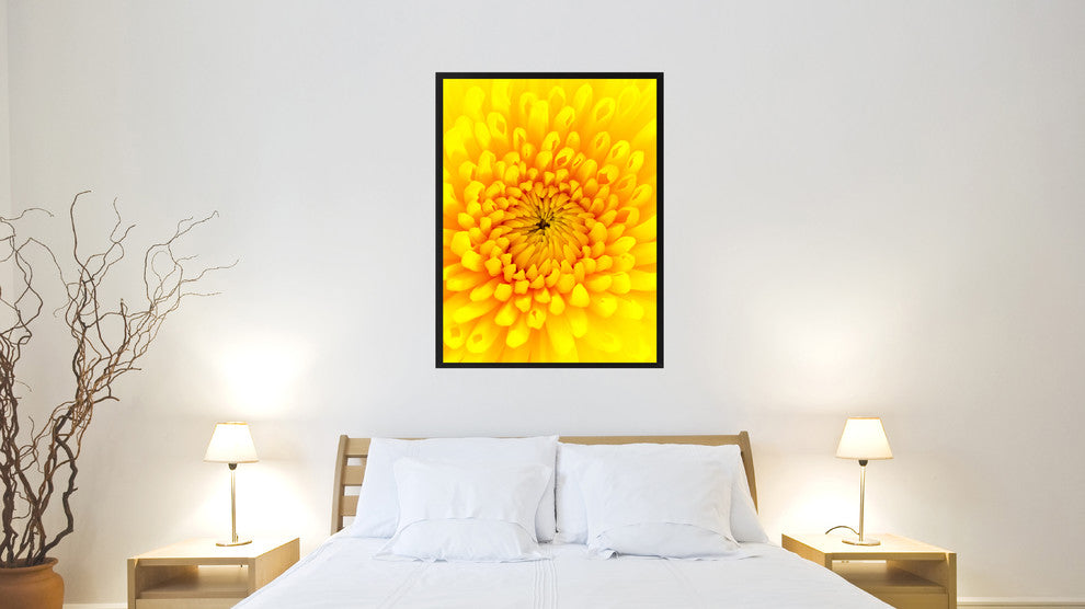 Yellow Chrysanthemum Flower Print on Canvas with Picture Frame, 22"x29"