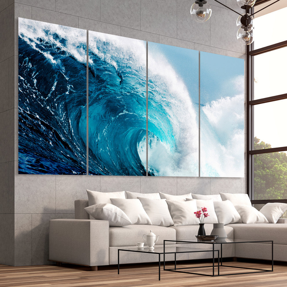 "Blue Wave ABCD" Frameless Free Floating Panel Graphic Wall Art, 72"x36"