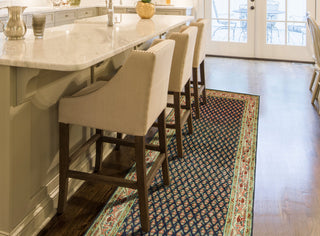Fine Vintage Distressed Aldys Navy/Beige Runner, 3'5 x 10'2