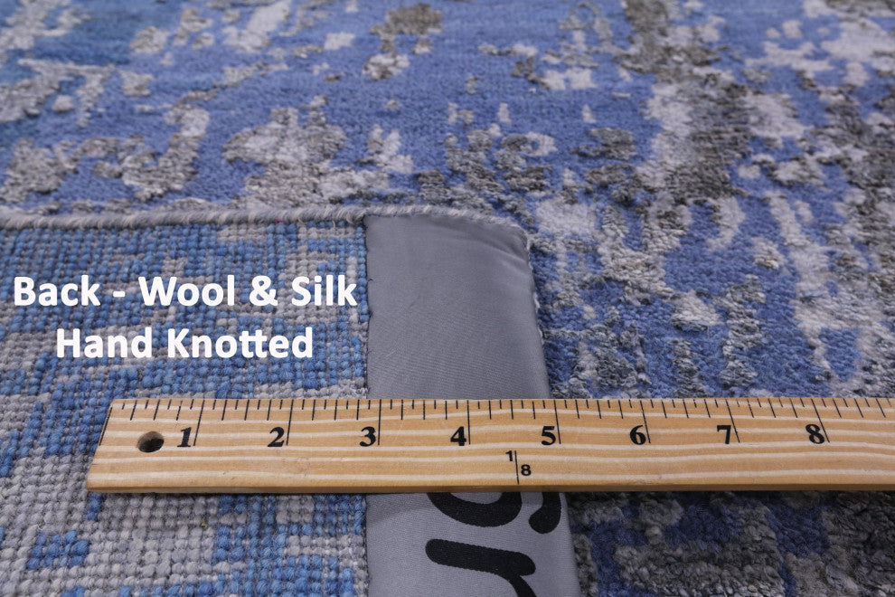 9' 0" X 12' 1" Abstract Handmade Wool and Silk Rug Q8651