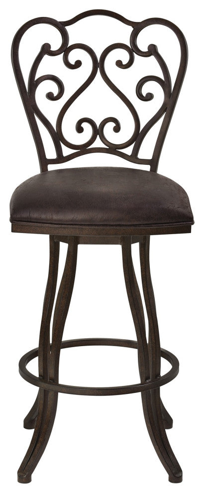 Benzara BM238332 Scroll Design Open Back Barstool With Fabric Padded Seat, Gray