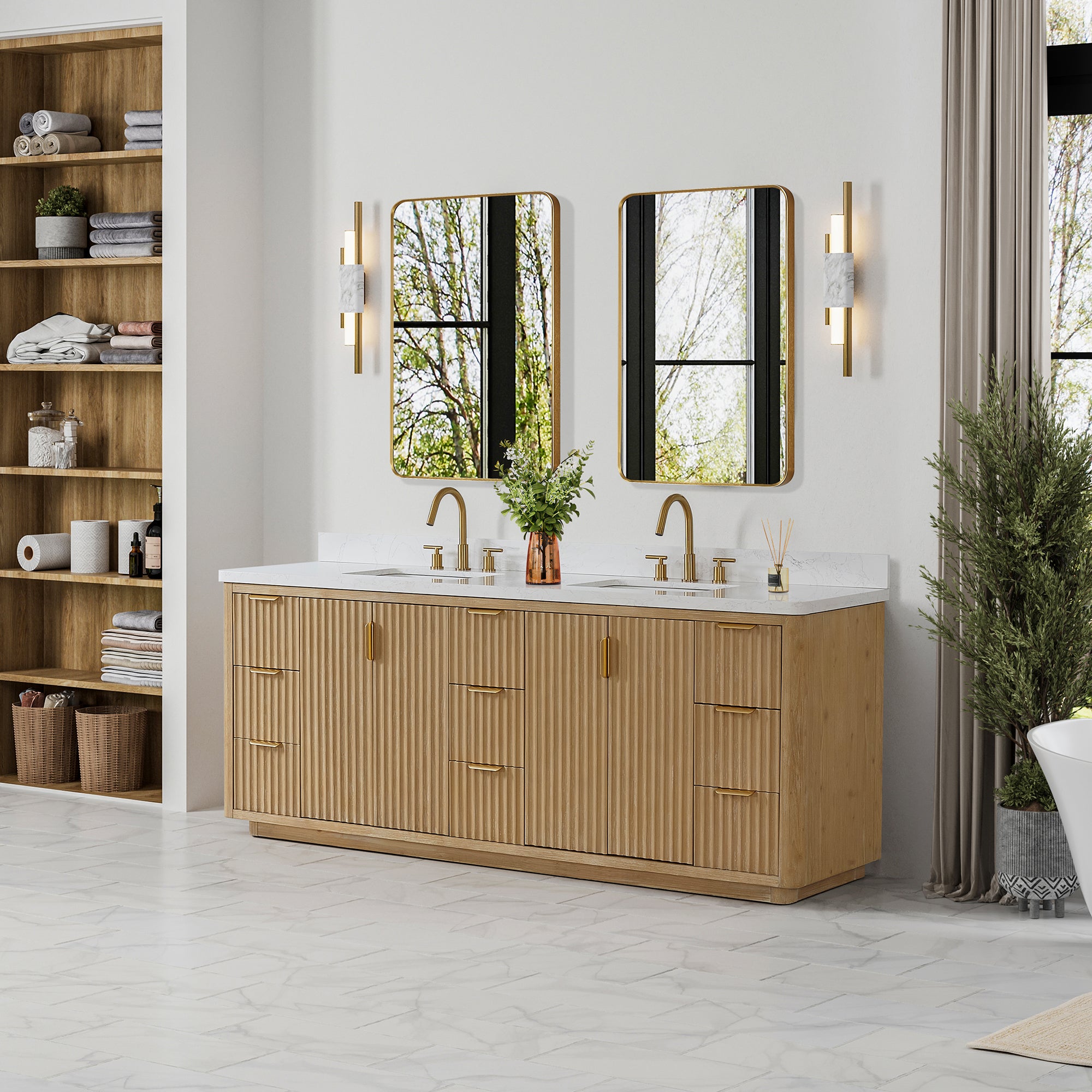 Vinnova Cadiz Bath Vanity, Composite Stone Top, Washed Ash Grey, 84", No Mirror