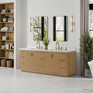 Vinnova Cadiz Bath Vanity, Composite Stone Top, Washed Ash Grey, 84", No Mirror