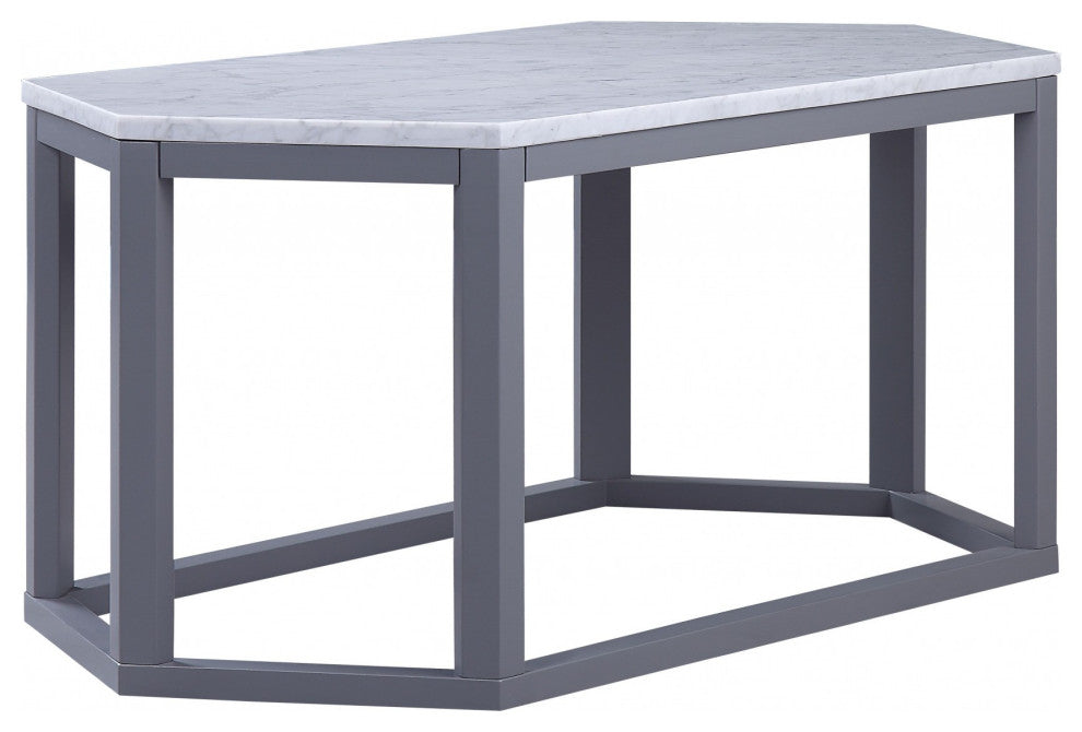 HomeRoots 20" X 40" X 18" Gray Marble Wood Coffee Table
