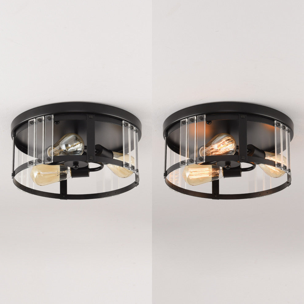 3-light Flush Mount Chandelier with Mental and Acrylic Lampshade