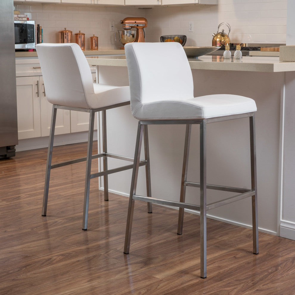 GDF Studio Jalen White Leather Bar Stools, Set of 2