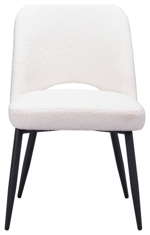 Dining Chair, Set of 2, Steel Metal, Fabric, Ivory, Black, Kitchen Cafe Bistro