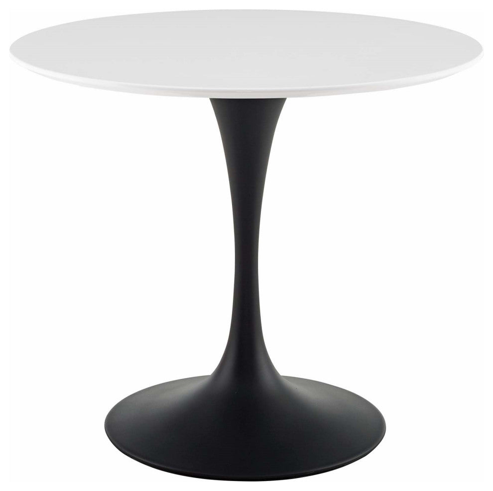 Modern Designer Kitchen Room Round Dining Table, Wood Metal Steel, Black White