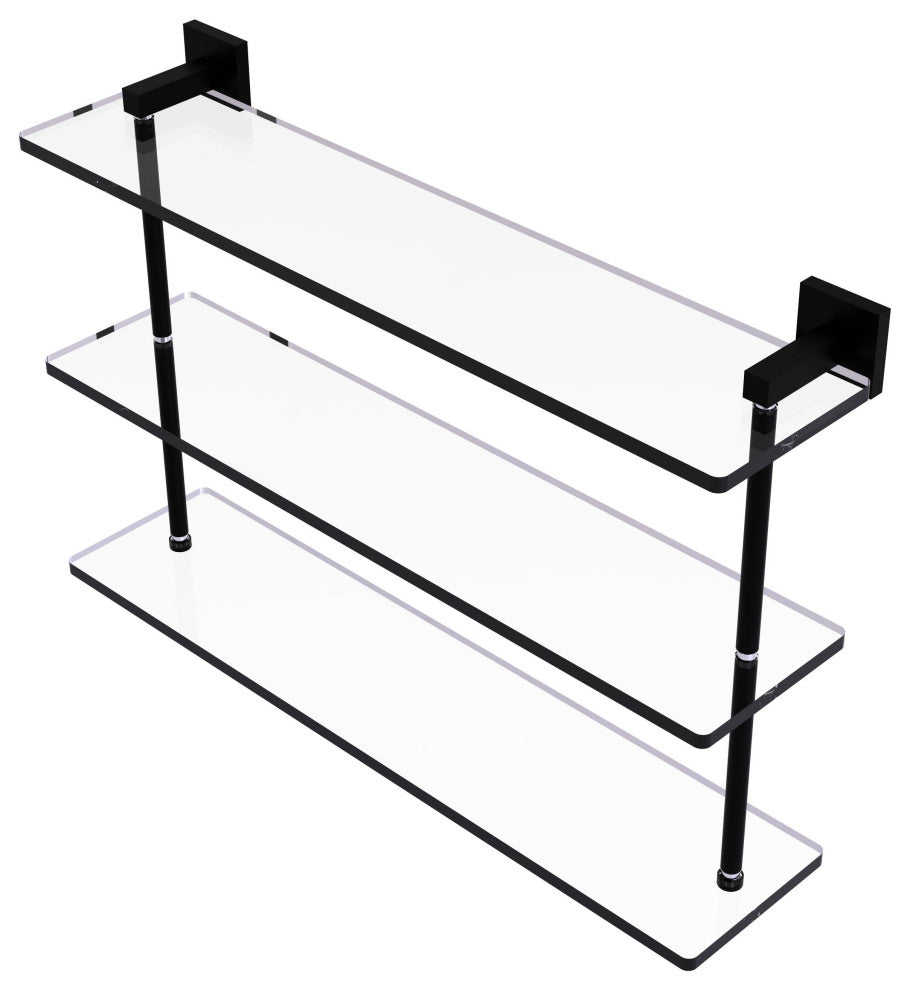 Montero 22" Triple Tiered Glass Shelf, Matte Black