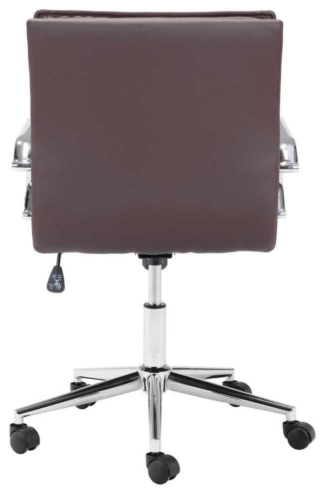 Computer Chair, Faux Vinyl Leather, Steel, Brown Black, Chrome, Business Office