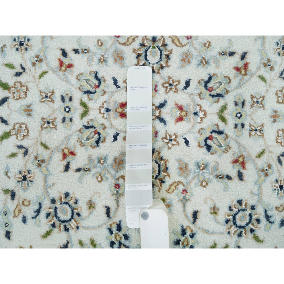 White, Natural Wool, Hand Knotted, Nain Design 250 KPSI Runner Rug, 2'8"x8'4"