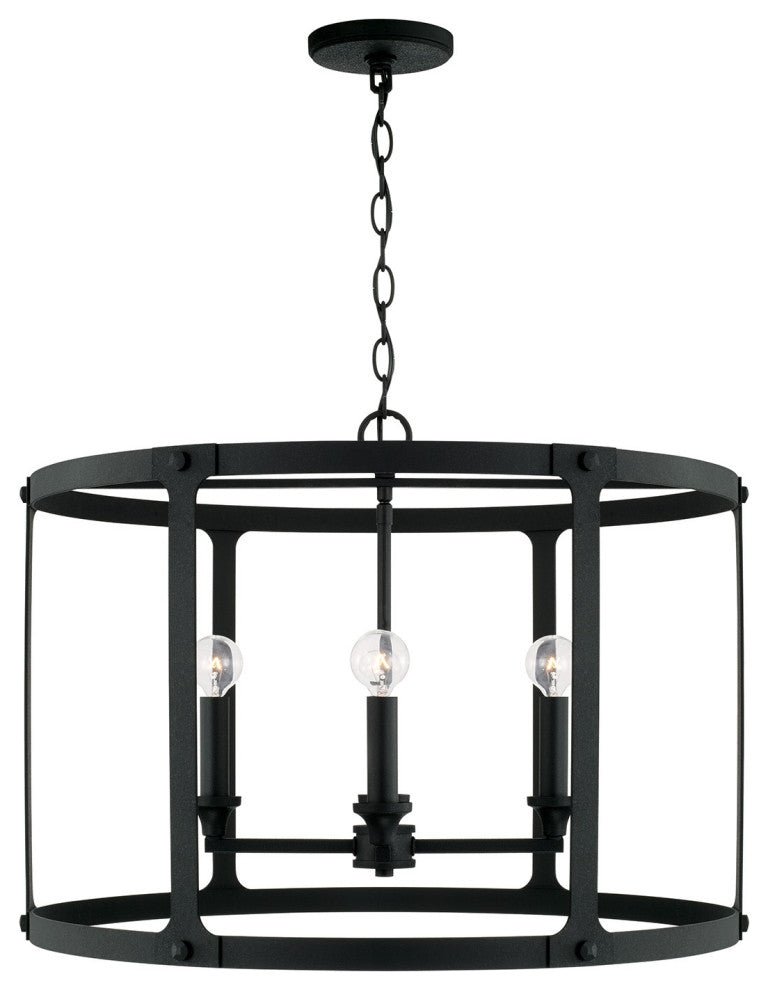 Capital Lighting 344941 Brennen 4 Light 25"W Drum Chandelier - Black Iron