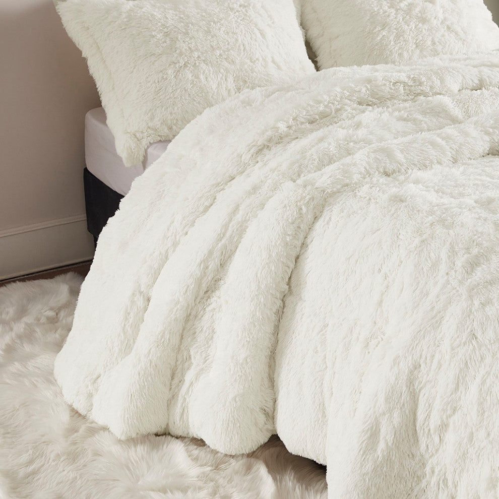 Intelligent Design Malea Shaggy Fur Duvet Cover Set, Ivory