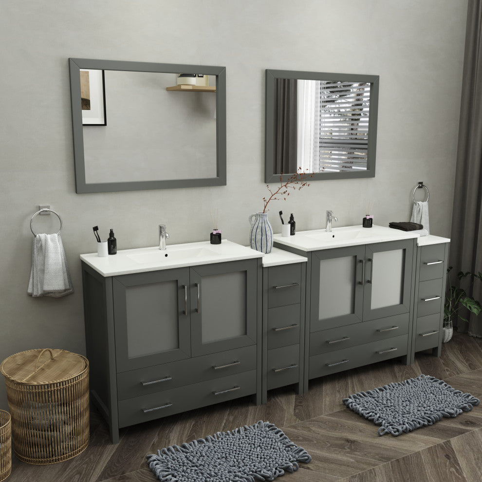 Vanity Art Vanity Set With Ceramic Top, 96", Gray