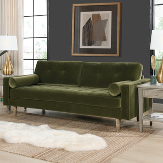 Nicholas 84.5" Mid-Century Modern Sofa, Olive Green Performance Velvet