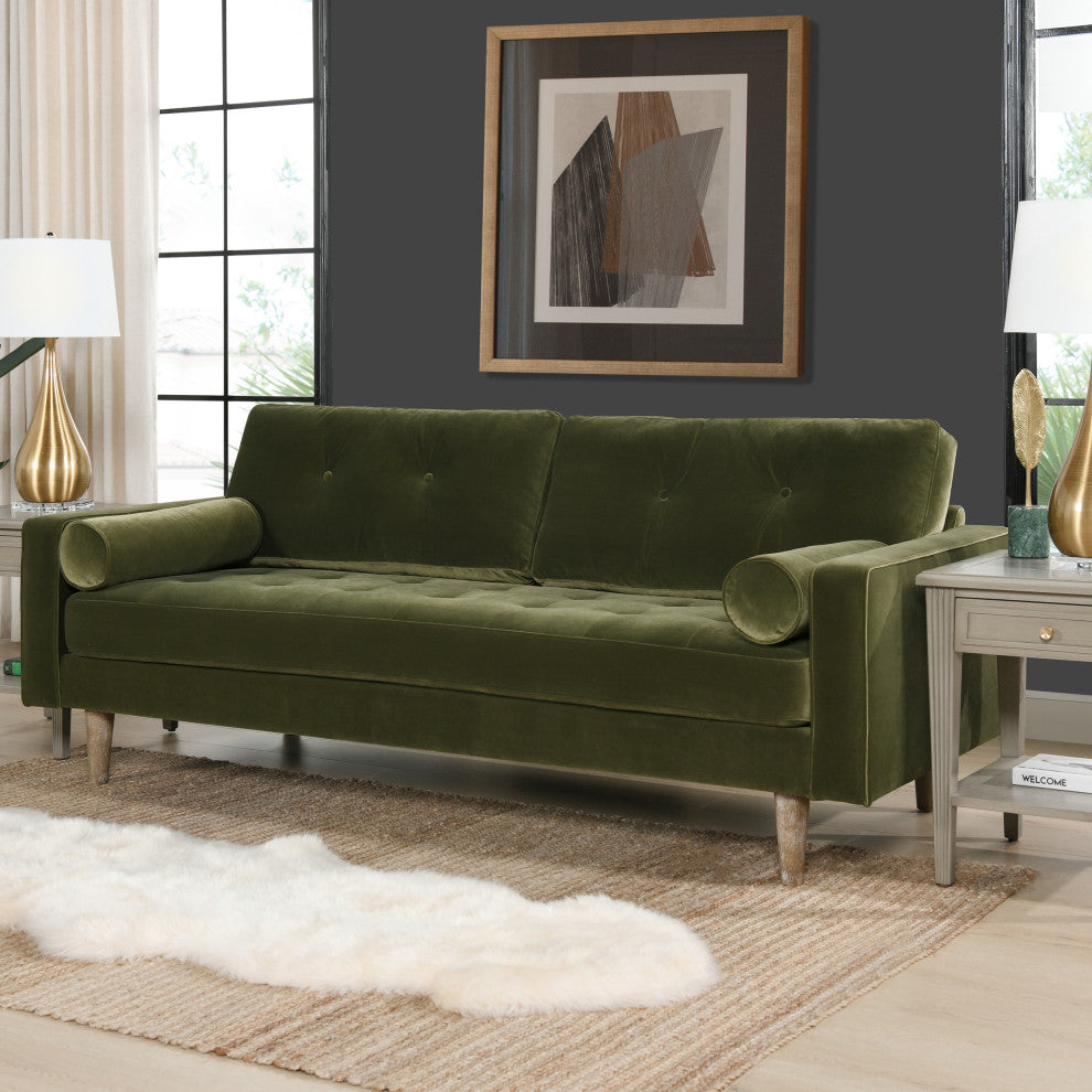 Nicholas 84.5" Mid-Century Modern Sofa, Olive Green Performance Velvet