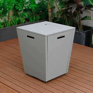 LeisureMod Chelsea Patio Propane Aluminum Fire Pit Side Table With Lid, Grey