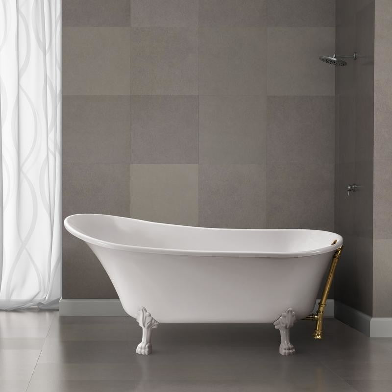 Soaking Clawfoot Tub With External Drain, 63", White/Gold